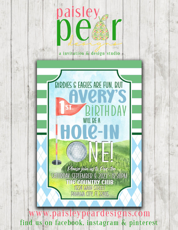 Golf - Hole in One - Birthday Invitation - Digital Available
