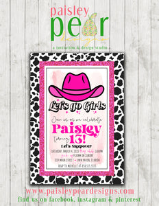 Let's Go Girls - Cowgirl - Birthday Invitation - Digital Available