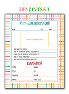 Birthday Interview - Birthday Party - Digital File Available