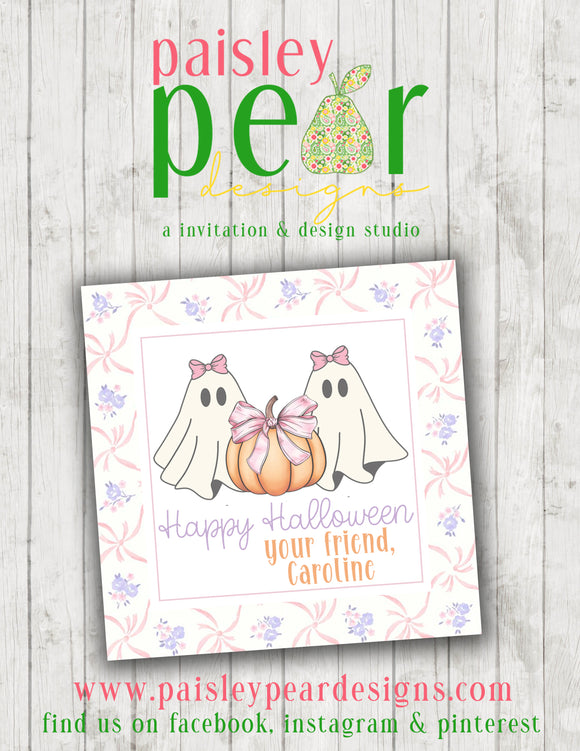 Bow Fancy - Pumpkin & Ghost - Happy Halloween Treat Tag