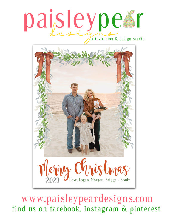 Bows and Garland - Christmas Photo Card - Digital Available