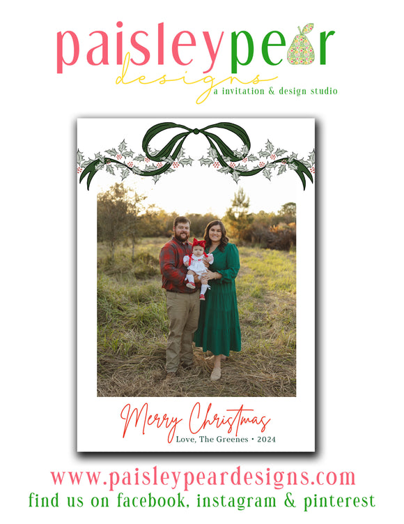 Green Bow - Christmas Photo Card - Digital Available