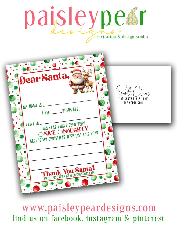 Dear Santa Letter - Packaged with Envelope and Pencil