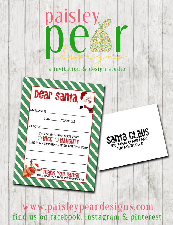 Dear Santa Letter - Packaged with Envelope and Pencil