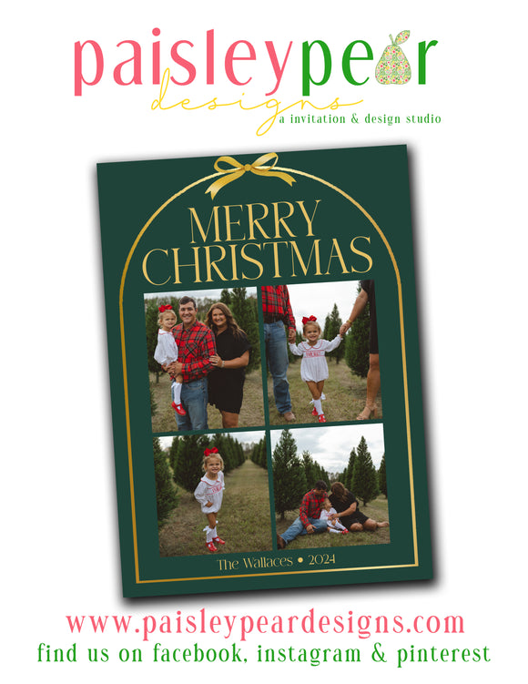 Green and Gold - Christmas Photo Card - Digital Available