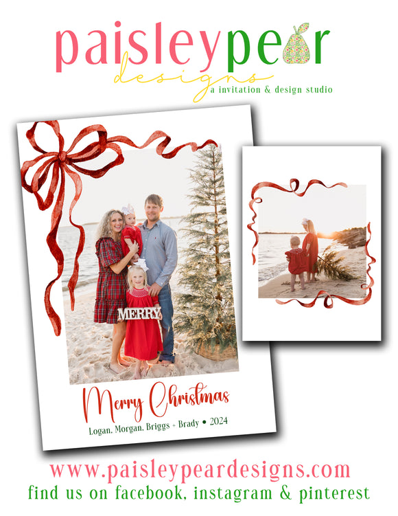 Big Red Bow - Christmas Photo Card - Digital Available