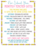 School Year Box - Monthly Teacher Gifts - Gift for each Month of the School Year