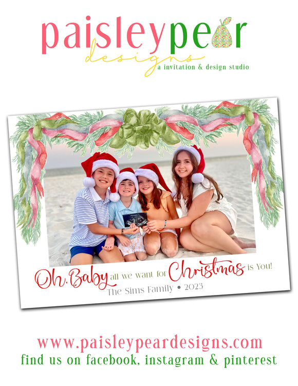 Garland and Ribbon - Christmas Photo Card - Digital Available