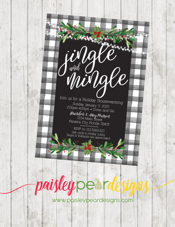 Jingle and Mingle Buffalo Plaid - Christmas Party Invitation