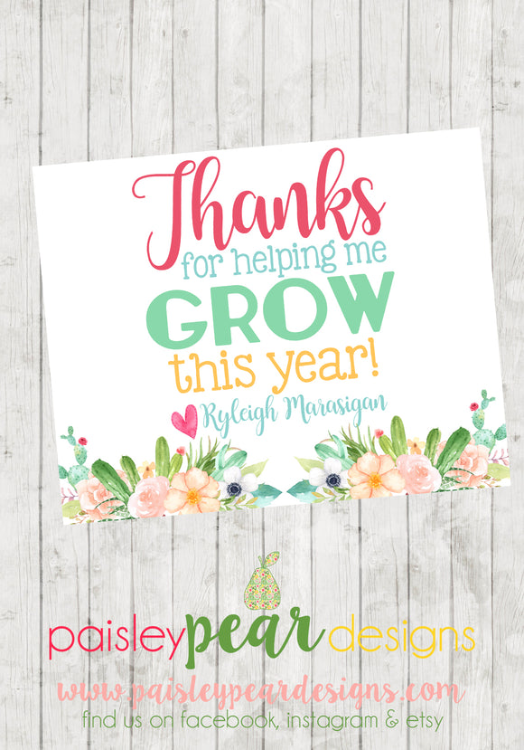 Thanks for Helping Me Grow - Teacher Appreciation Tags
