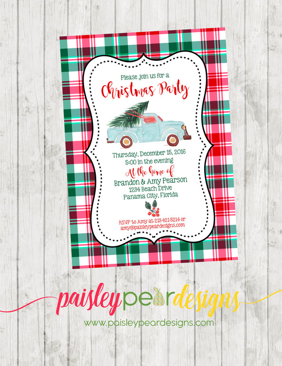 Christmas Tree and Truck - Christmas Party Invitation