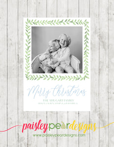 Merry Christmas - Watercolor Greenery - Christmas Photo Card
