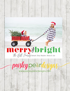 Merry and Bright - Green and Red - Christmas Photo Card
