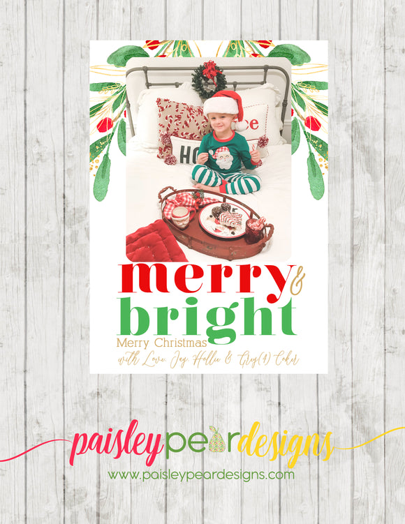 Merry and Bright Greenery - Christmas Photo Card