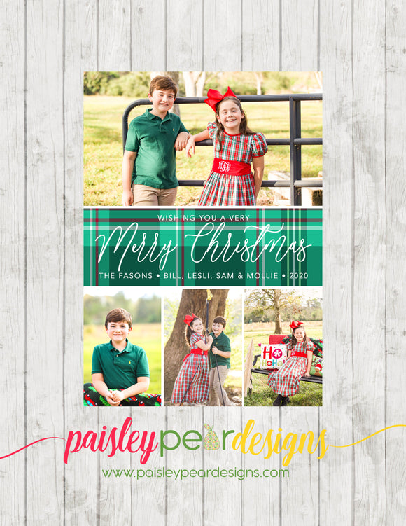 Merry Christmas - Green Plaid -4 picture - Christmas Card