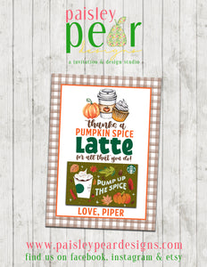 Pumpkin Spice Latte - Happy Fall - Gift Card Holder - Digital File Available