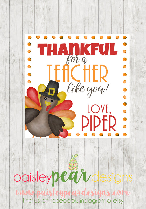 Thankful for a Teacher - Thanksgiving Tag